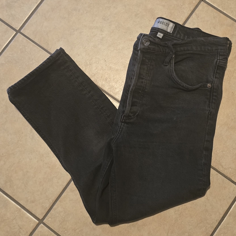 Agolde Women's Dark Gray High Rise Straight Jeans